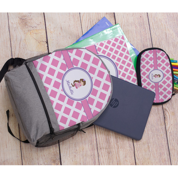 Diamond Print w/Princess Large Backpack - Gray - With Stuff