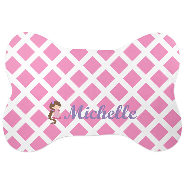 Custom Diamond Print w/Princess Bone Shaped Dog Food Mat (Large) (Personalized)