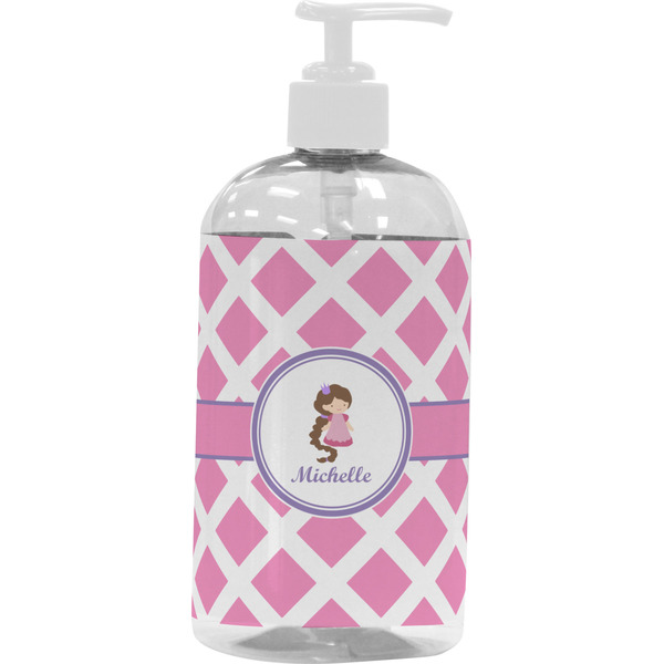 Custom Diamond Print w/Princess Plastic Soap / Lotion Dispenser (16 oz - Large - White) (Personalized)