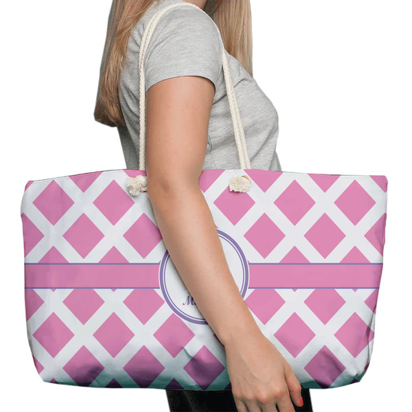 Diamond Print w/Princess Large Rope Tote Bag - In Context View