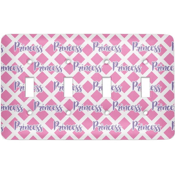 Custom Diamond Print w/Princess Light Switch Cover (4 Toggle Plate) (Personalized)