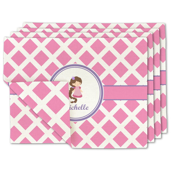 Custom Diamond Print w/Princess Double-Sided Linen Placemat - Set of 4 w/ Name or Text