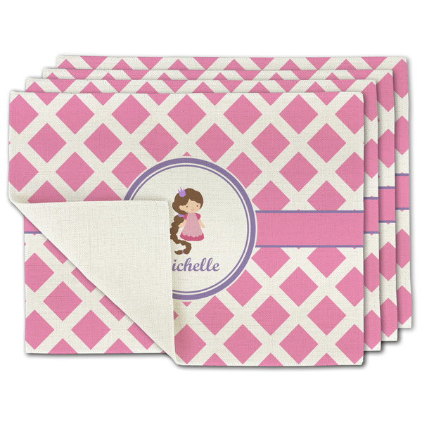 Custom Diamond Print w/Princess Single-Sided Linen Placemat - Set of 4 w/ Name or Text