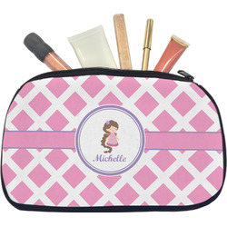 Diamond Print w/Princess Makeup / Cosmetic Bag - Medium (Personalized)