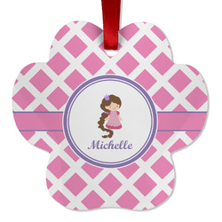 Diamond Print w/Princess Metal Paw Ornament - Double Sided w/ Name or Text
