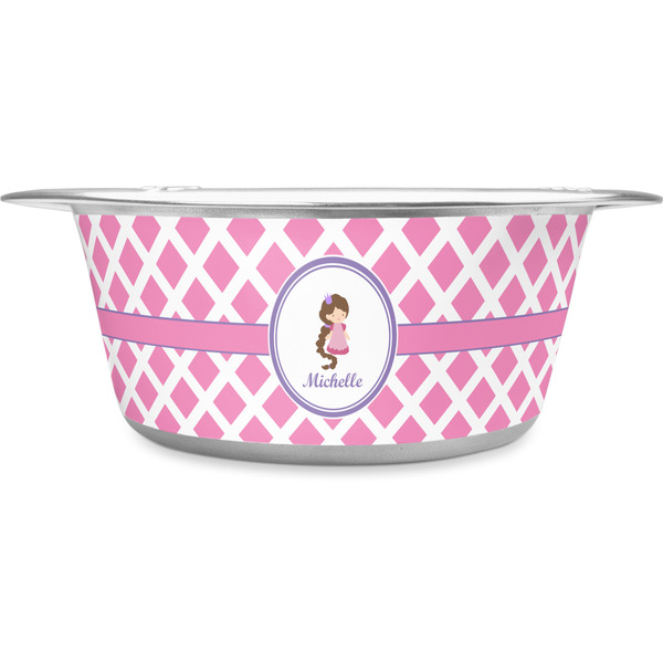 Custom Diamond Print w/Princess Stainless Steel Dog Bowl - Large (Personalized)