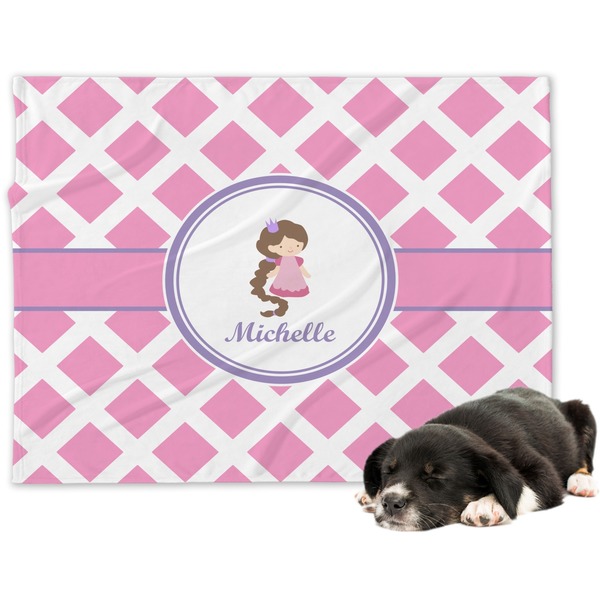 Custom Diamond Print w/Princess Dog Blanket - Large (Personalized)