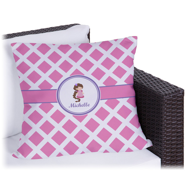 Custom Diamond Print w/Princess Outdoor Pillow - 20" (Personalized)