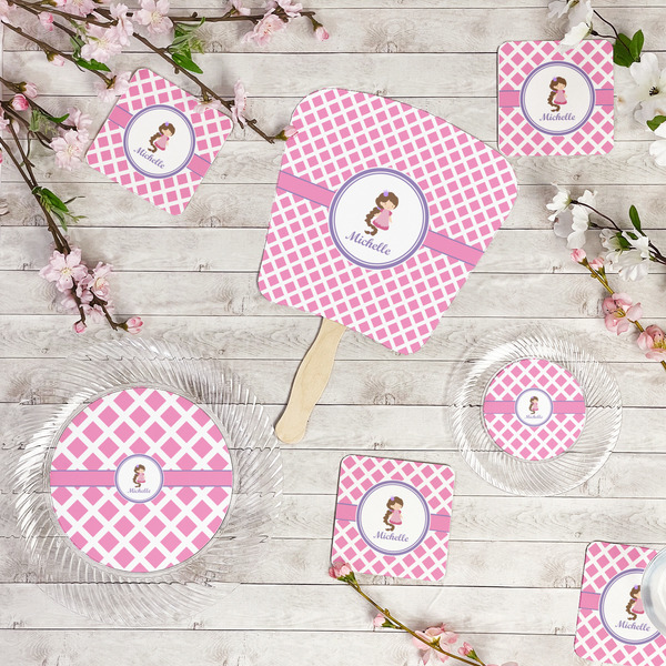 Diamond Print w/Princess Party Supplies Combination Image - All items - Plates, Coasters, Fans