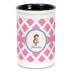 Diamond Print w/Princess Ceramic Pencil Holders - Black