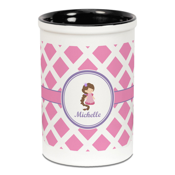 Diamond Print w/Princess Pencil Holder - Black