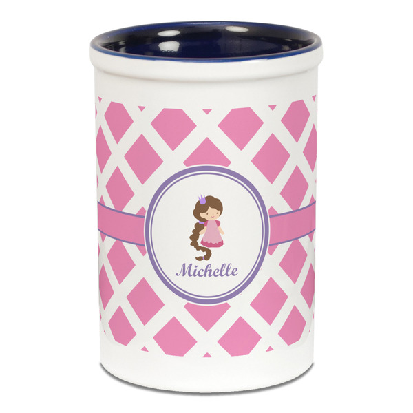 Diamond Print w/Princess Pencil Holder - Blue