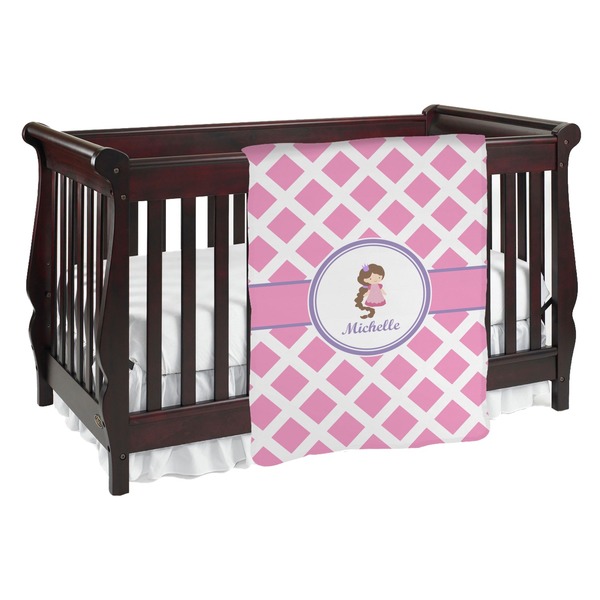 Custom Diamond Print w/Princess Baby Blanket (Single Sided) (Personalized)