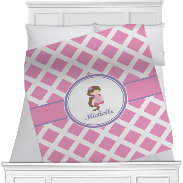 Custom Diamond Print w/Princess Minky Blanket - Twin / Full - 80"x60" - Single Sided (Personalized)
