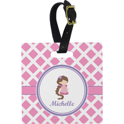 Diamond Print w/Princess Plastic Luggage Tag - Square w/ Name or Text