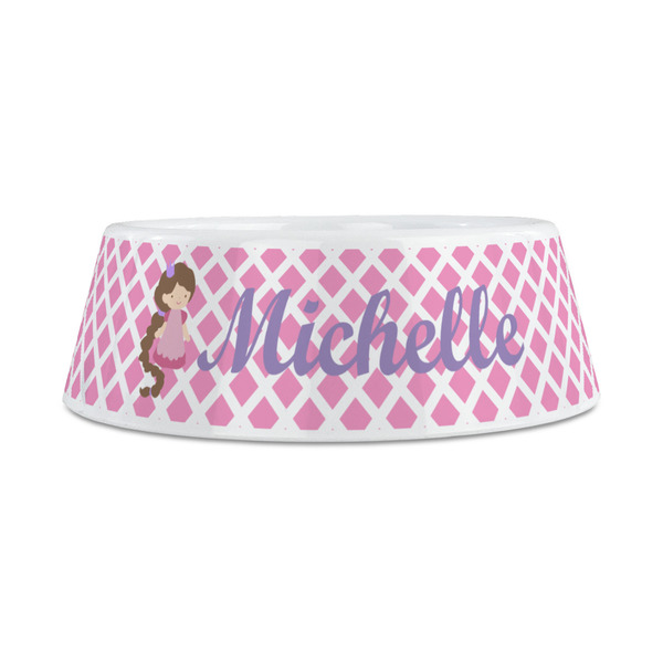 Diamond Print w/Princess Plastic Dog Bowls - Medium - FRONT
