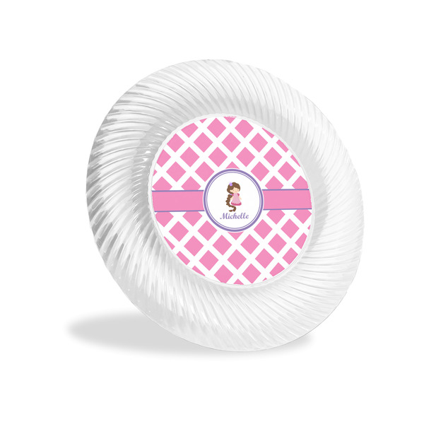 Custom Diamond Print w/Princess Plastic Party Appetizer & Dessert Plates - 6" (Personalized)
