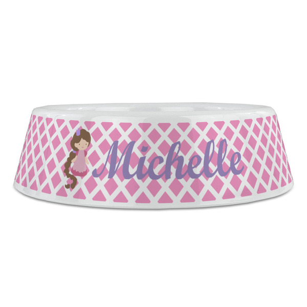 Diamond Print w/Princess Plastic Pet Bowls - Large - FRONT