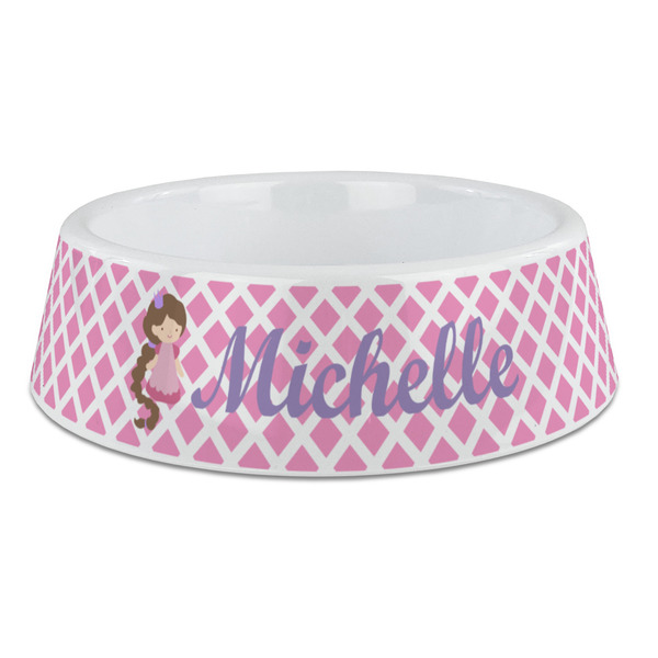 Custom Diamond Print w/Princess Plastic Dog Bowl - Large (Personalized)
