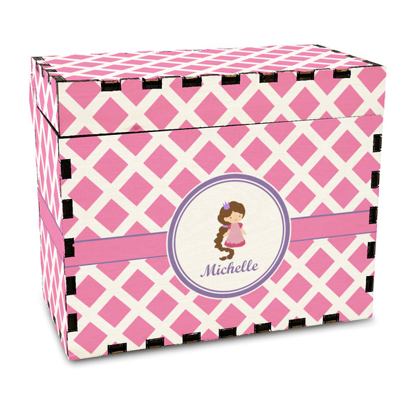 Custom Diamond Print w/Princess Wood Recipe Box - Full Color Print (Personalized)