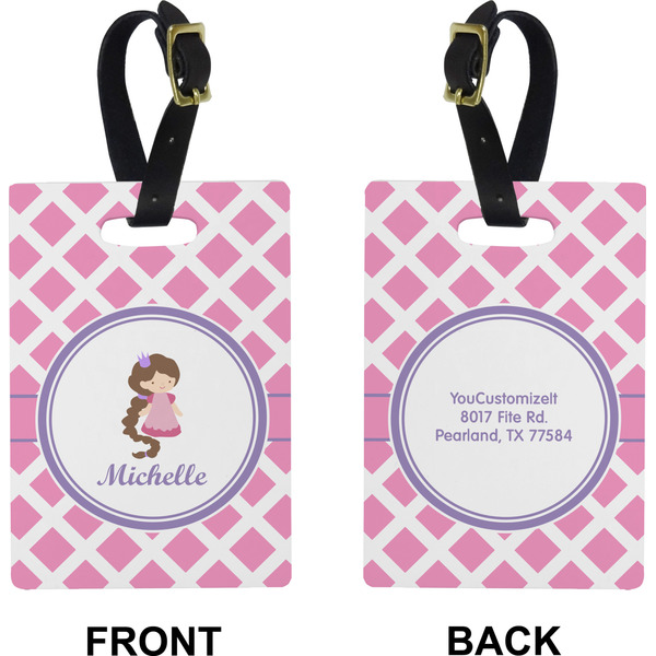 Diamond Print w/Princess Rectangle Luggage Tag (Front + Back)