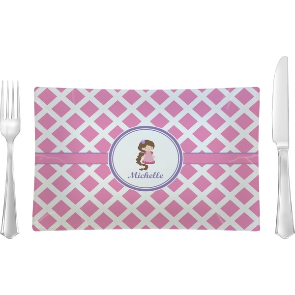 Custom Diamond Print w/Princess Rectangular Glass Lunch / Dinner Plate - Single or Set (Personalized)