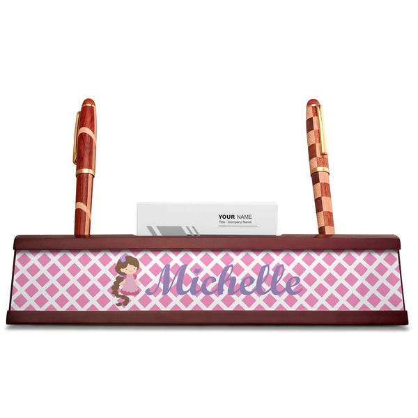 Diamond Print w/Princess Red Mahogany Nameplates with Business Card Holder - Straight
