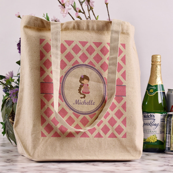 Diamond Print w/Princess Reusable Cotton Grocery Bag - In Context
