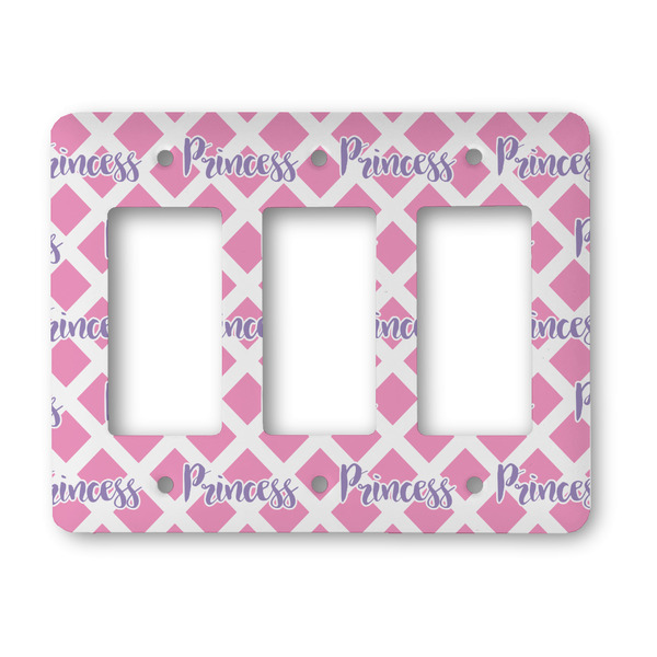 Custom Diamond Print w/Princess Rocker Style Light Switch Cover - Three Switch (Personalized)