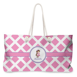Diamond Print w/Princess Large Tote Bag with Rope Handles (Personalized)
