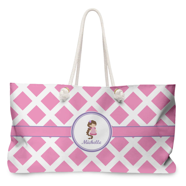 Custom Diamond Print w/Princess Large Tote Bag with Rope Handles (Personalized)