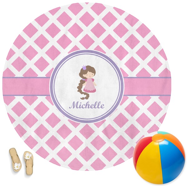 Custom Diamond Print w/Princess Round Beach Towel (Personalized)