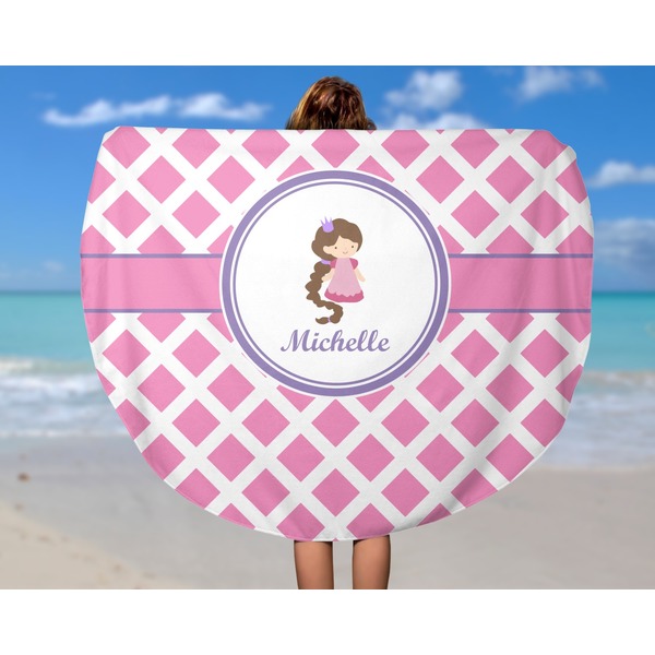 Diamond Print w/Princess Round Beach Towel - In Use