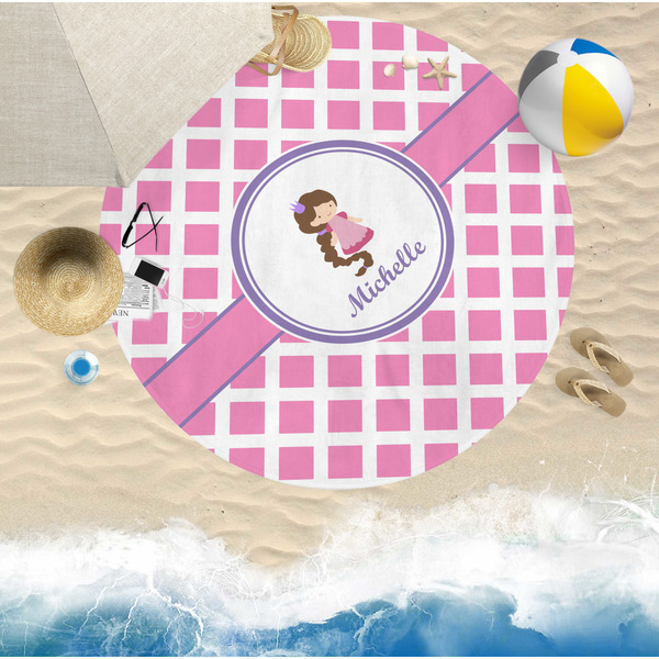 Diamond Print w/Princess Round Beach Towel Lifestyle