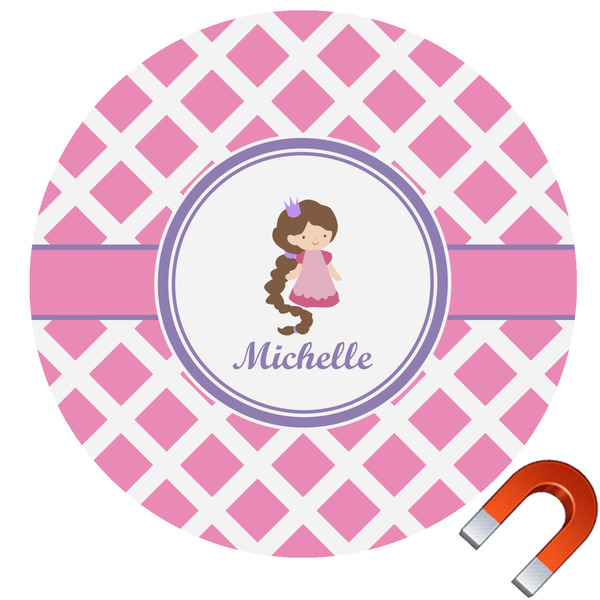 Custom Diamond Print w/Princess Round Car Magnet - 6" (Personalized)
