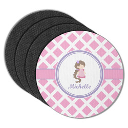 Diamond Print w/Princess Round Rubber Backed Coasters - Set of 4 (Personalized)