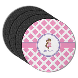 Diamond Print w/Princess Round Rubber Backed Coasters - Set of 4 (Personalized)