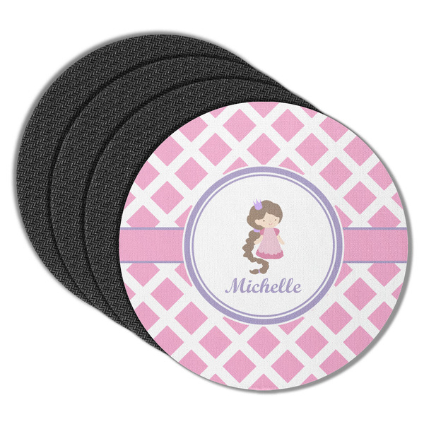 Custom Diamond Print w/Princess Round Rubber Backed Coasters - Set of 4 (Personalized)