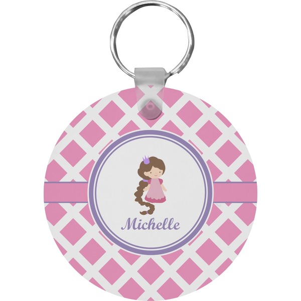 Custom Diamond Print w/Princess Round Plastic Keychain (Personalized)