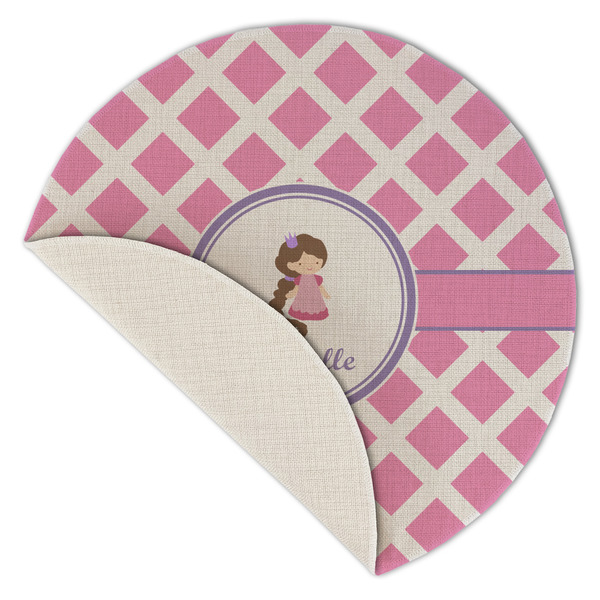 Diamond Print w/Princess Round Linen Placemats - Front (folded corner single sided)