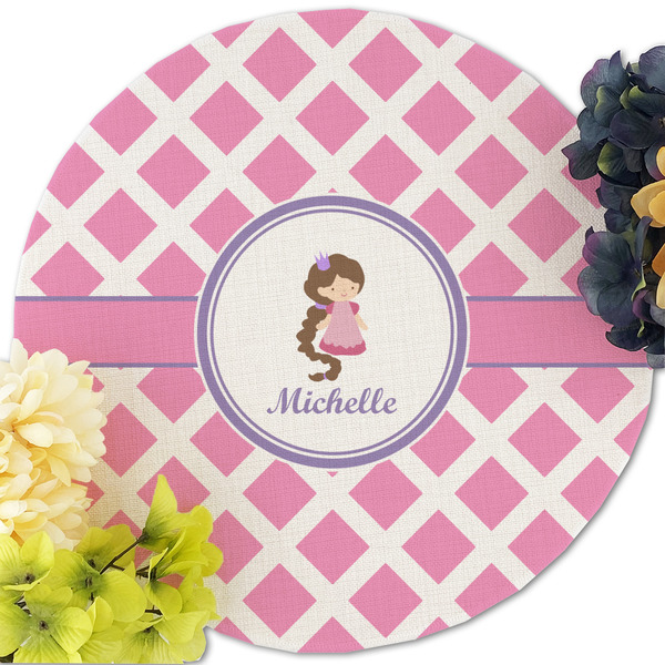 Diamond Print w/Princess Round Linen Placemats - Front (w flowers)