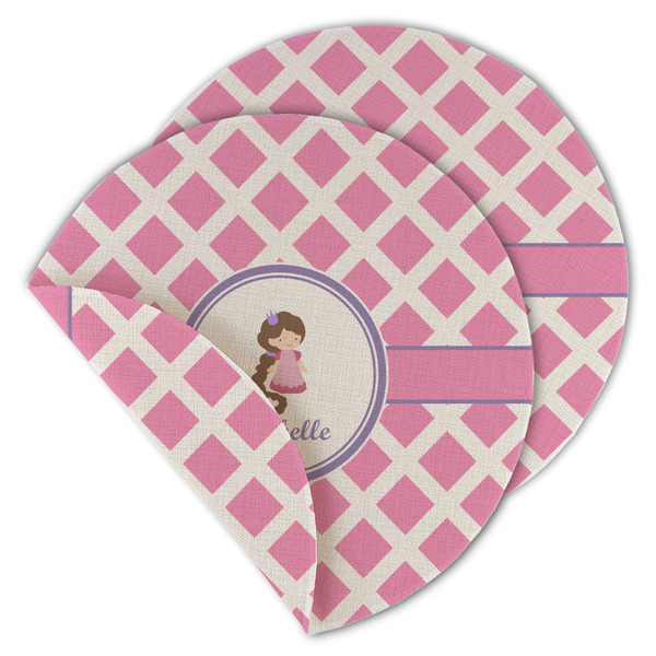 Custom Diamond Print w/Princess Round Linen Placemat - Double Sided - Set of 4 (Personalized)