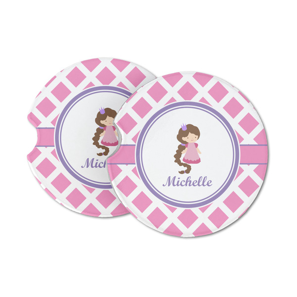 Custom Diamond Print w/Princess Sandstone Car Coasters - Set of 2 (Personalized)