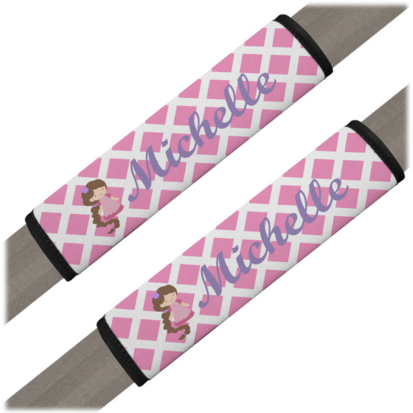 Custom Diamond Print w/Princess Seat Belt Covers (Set of 2) (Personalized)