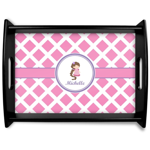 Custom Diamond Print w/Princess Black Wooden Tray - Large (Personalized)