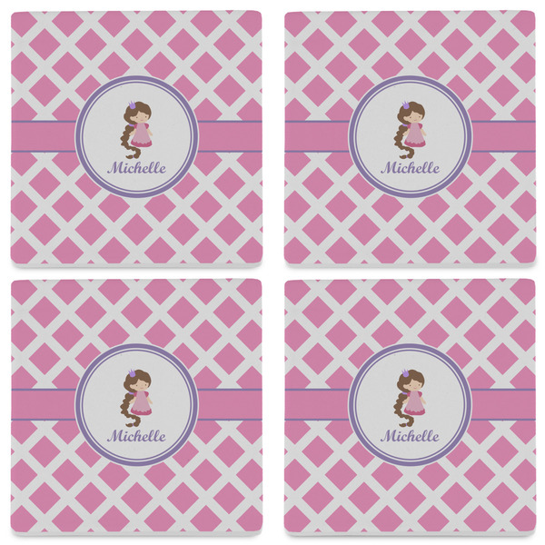Diamond Print w/Princess Set of 4 Sandstone Coasters - See All 4 View