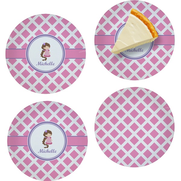 Custom Diamond Print w/Princess Set of 4 Glass Appetizer / Dessert Plate 8" (Personalized)