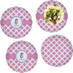 Diamond Print w/Princess Set of 4 Glass Lunch / Dinner Plate 10" (Personalized)