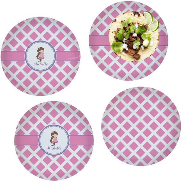 Custom Diamond Print w/Princess Set of 4 Glass Lunch / Dinner Plate 10" (Personalized)