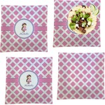 Diamond Print w/Princess Set of 4 Glass Square Lunch / Dinner Plate 9.5" (Personalized)
